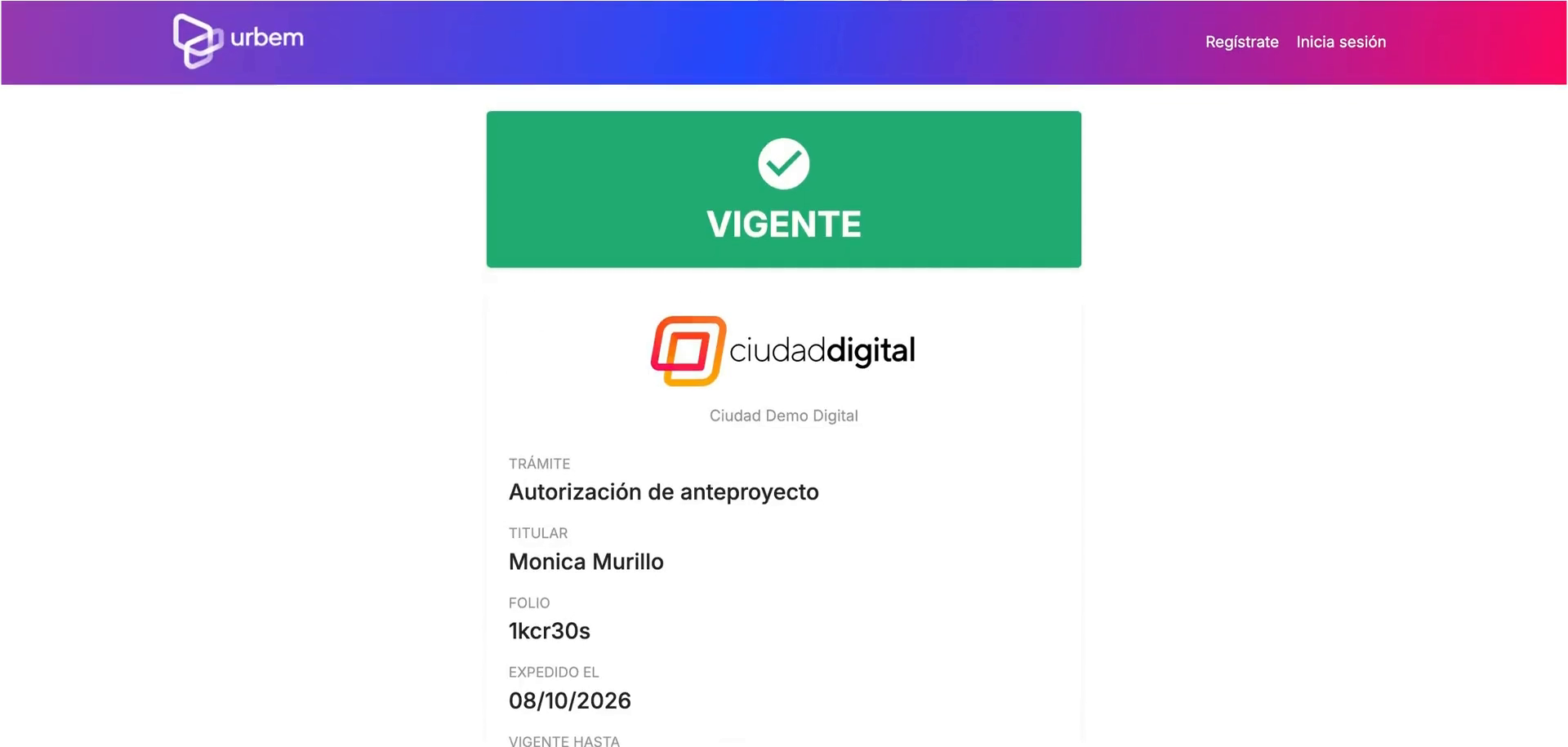 Página de verificación del pase