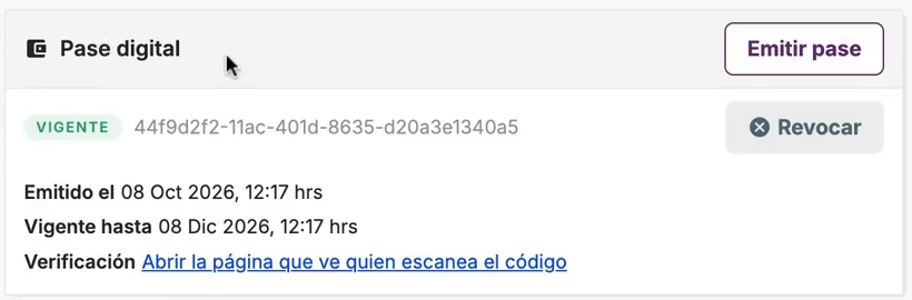 Botón Revocar en el pase digital del caso