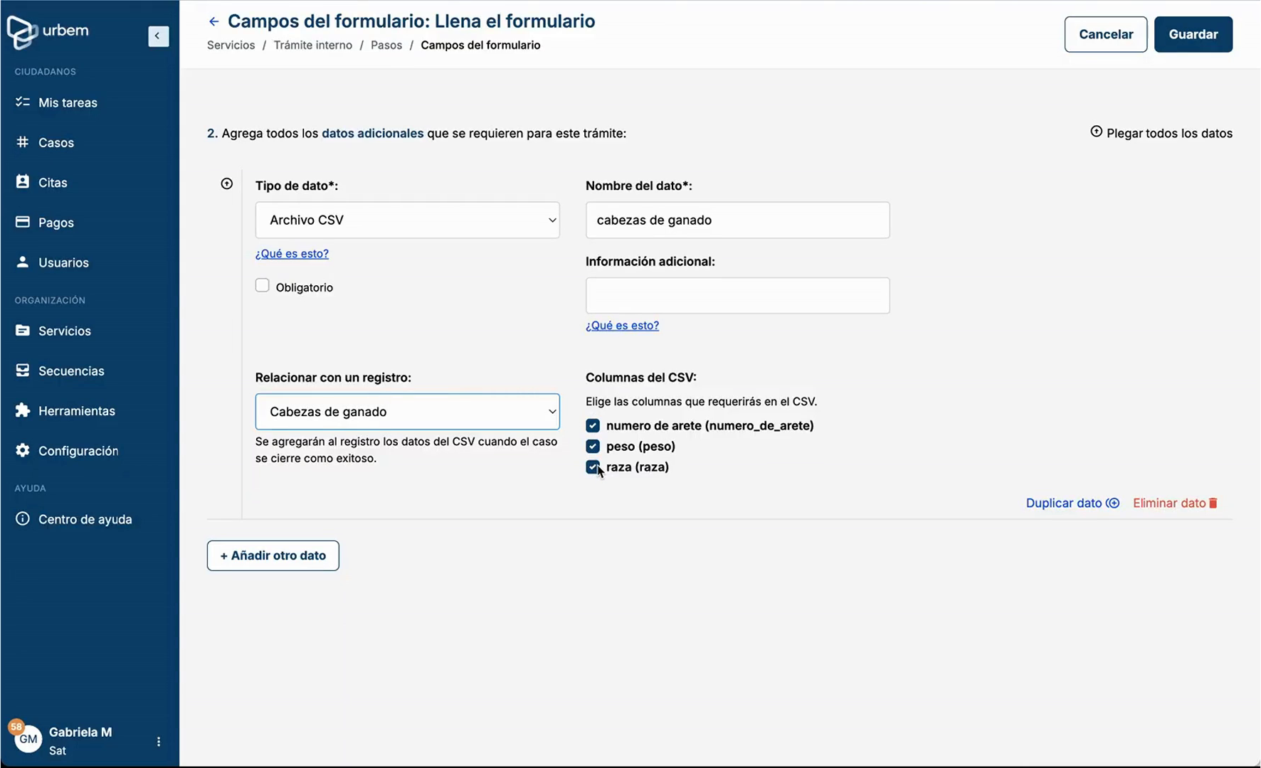 Configuración del dato Archivo CSV