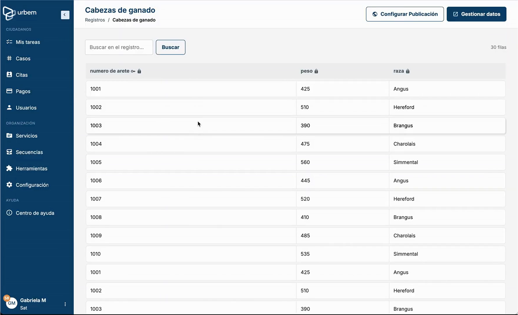 Registro actualizado con los datos del CSV
